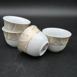 Sake or Tea Cups White Gold & Silver Trim Lot of 4 Yamato Royalty ENA  1.5"